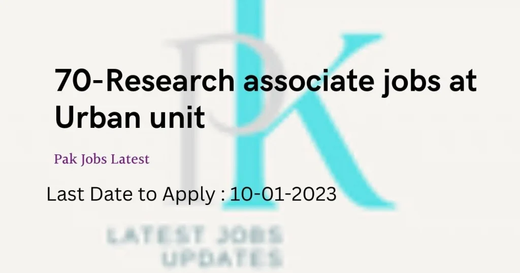 Research associate jobs at Urban unit