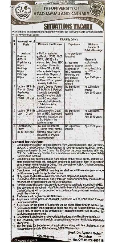 jobs at university of Azad and Jammu kashmir
